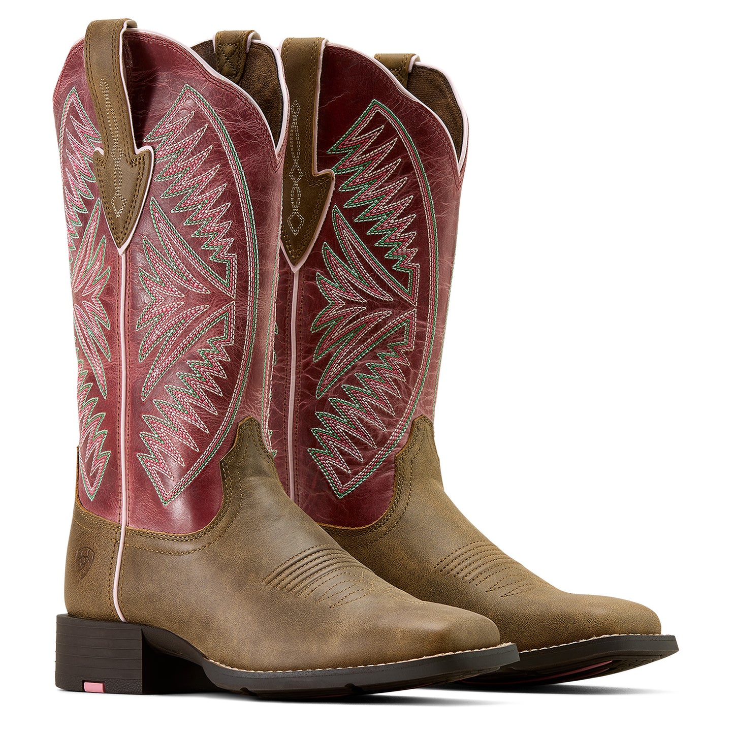 Ariat Women's Round Up Ruidoso Wide Square Toe  - Brown Bomber/ Dusty Rose