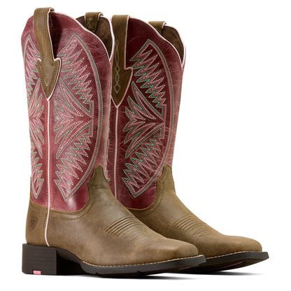 Ariat Women's Round Up Ruidoso Wide Square Toe  - Brown Bomber/ Dusty Rose