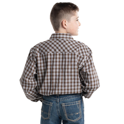 Just Country Boy's Brayden Half Button Workshirt - Coffee & White Check BWLS2672