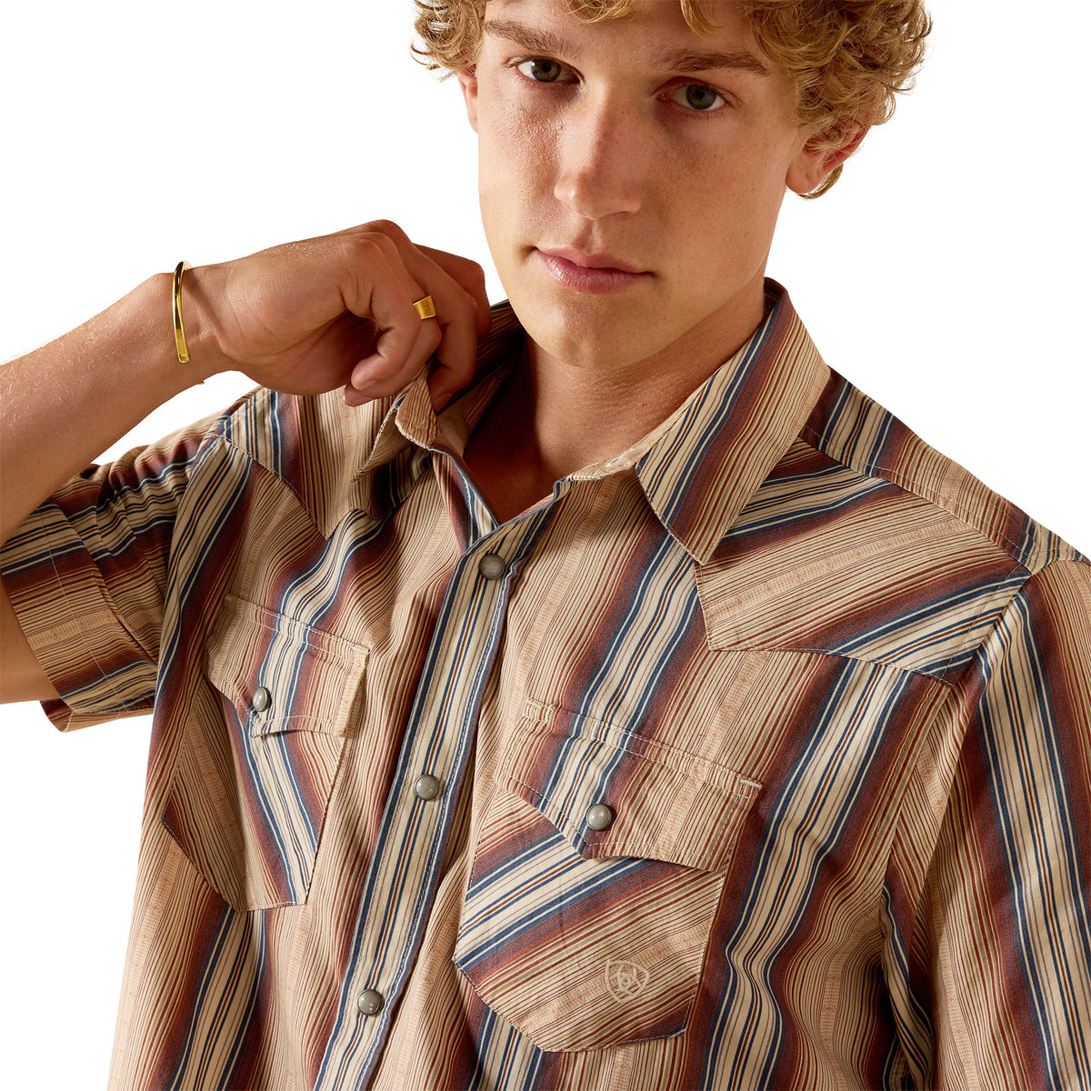 Ariat Men's Retro Haver Fitted Snap Short Sleeve Shirt - Copper Brown Stripe