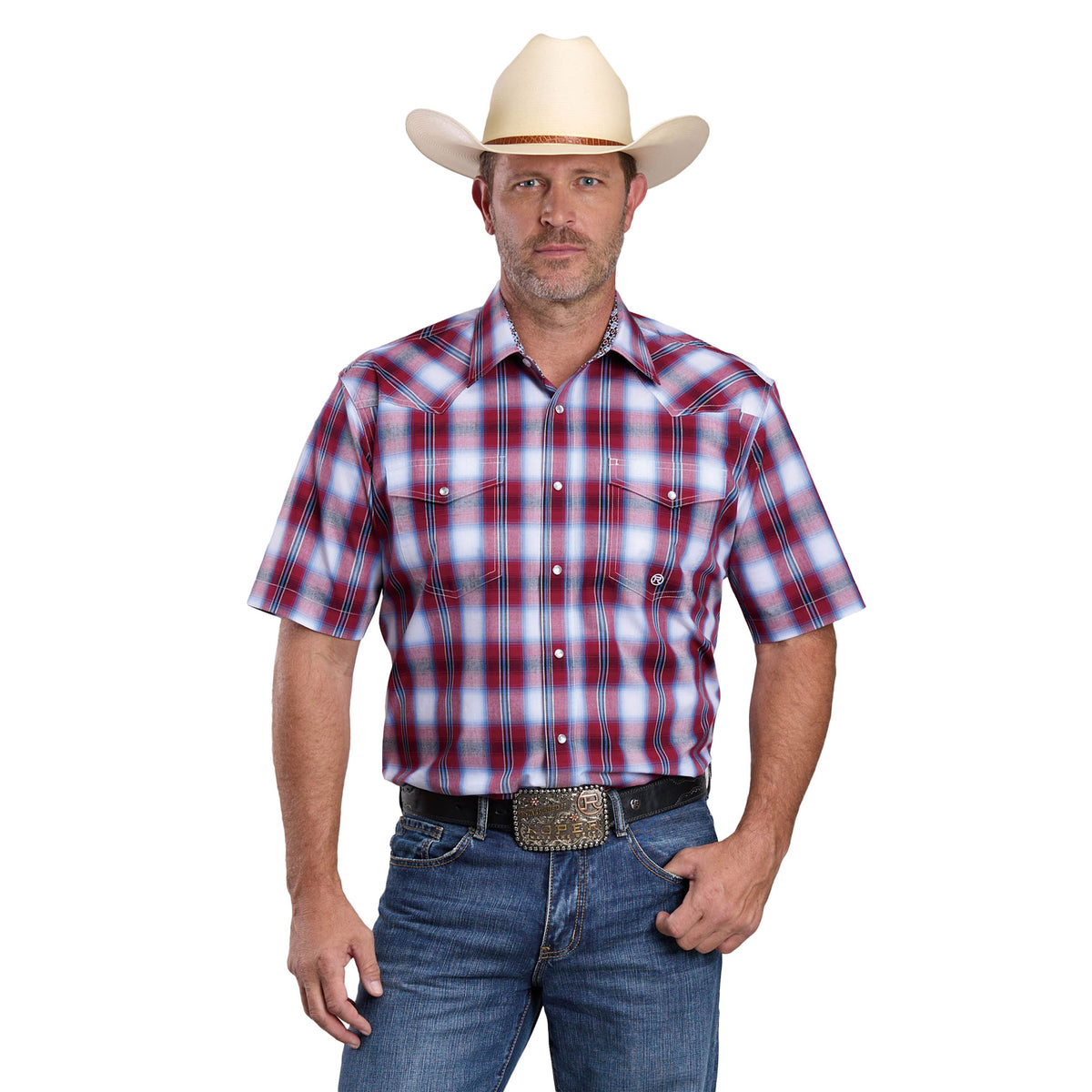 Roper Men's Amarillo Collection Short Sleeve Shirt Plaid Red 03-002-0278-4055