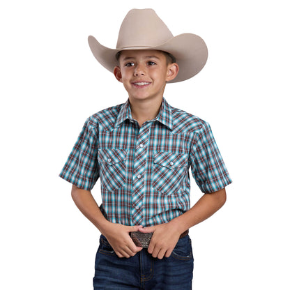 Roper Boy's Karman Classic 55/45 Short Sleeve Shirt - Plaid Brown 01-031-0101-4073
