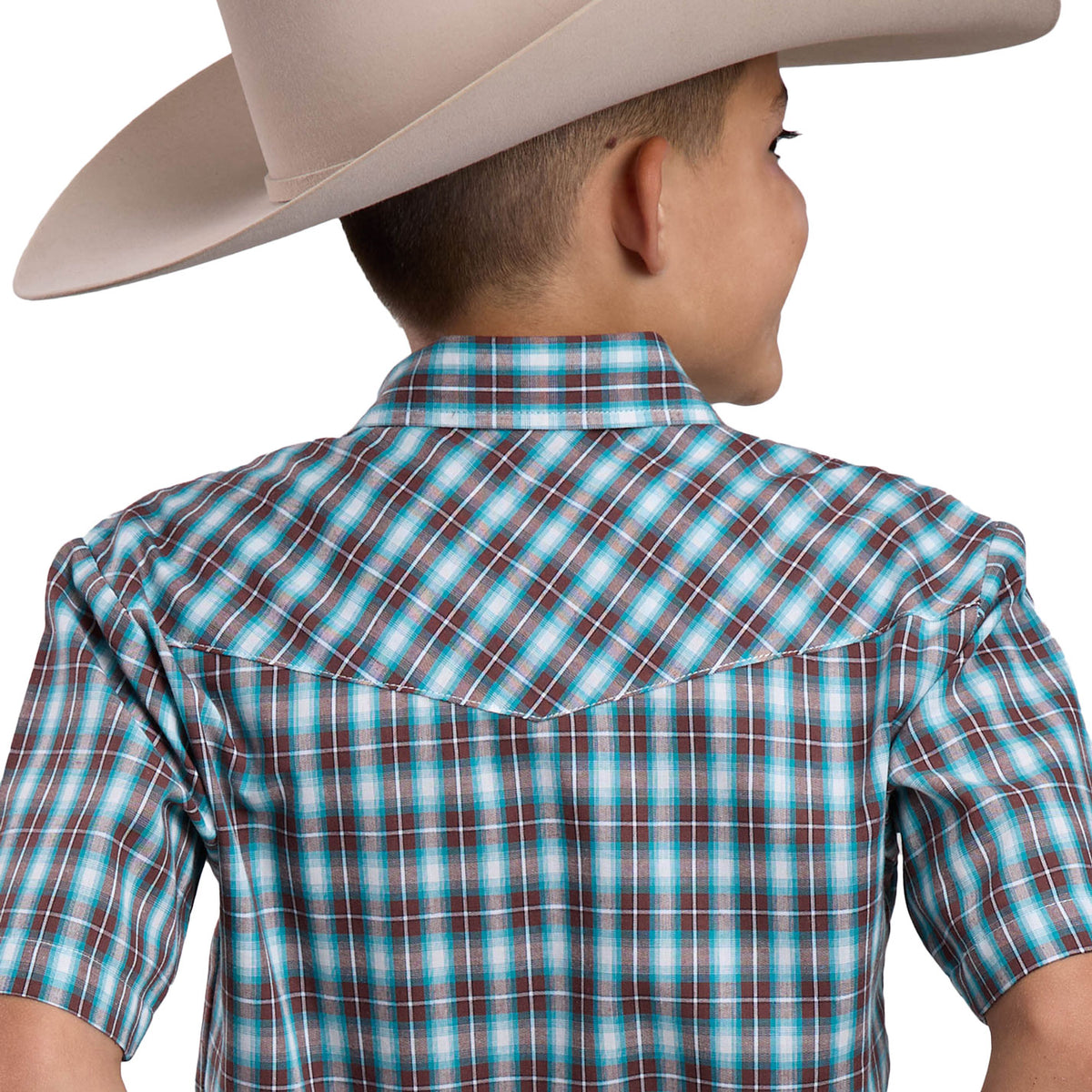 Roper Boy's Karman Classic 55/45 Short Sleeve Shirt - Plaid Brown 01-031-0101-4073