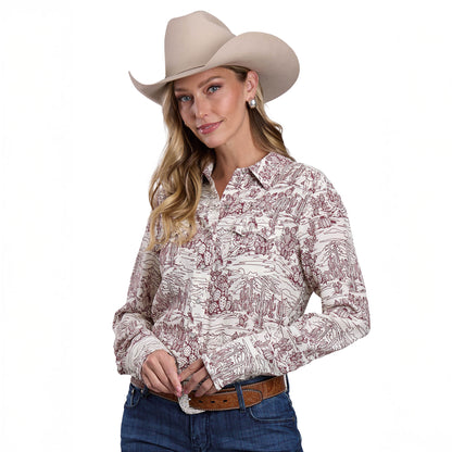Stetson Women's Collection Long Sleeve Shirt - White Print 11-050-0590-3004