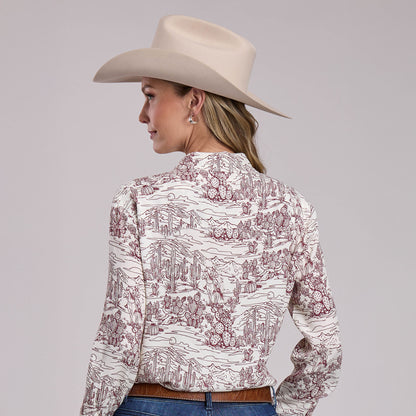 Stetson Women's Collection Long Sleeve Shirt - White Print 11-050-0590-3004