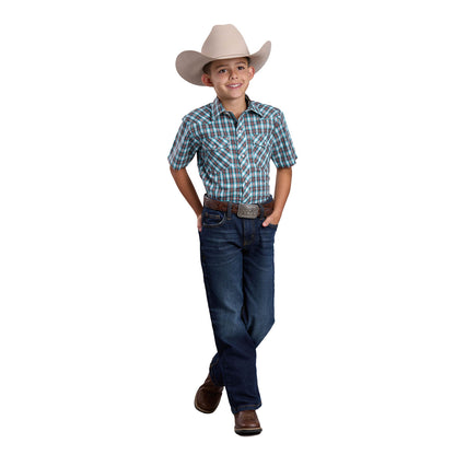Roper Boy's Karman Classic 55/45 Short Sleeve Shirt - Plaid Brown 01-031-0101-4073