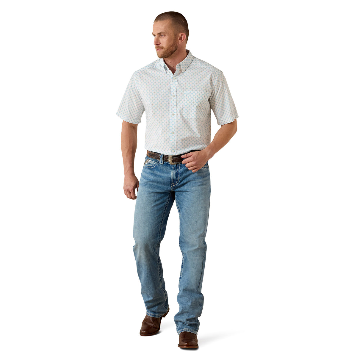 Ariat Men's Packert Classic Fit Short Sleeve Shirt - White Medallion