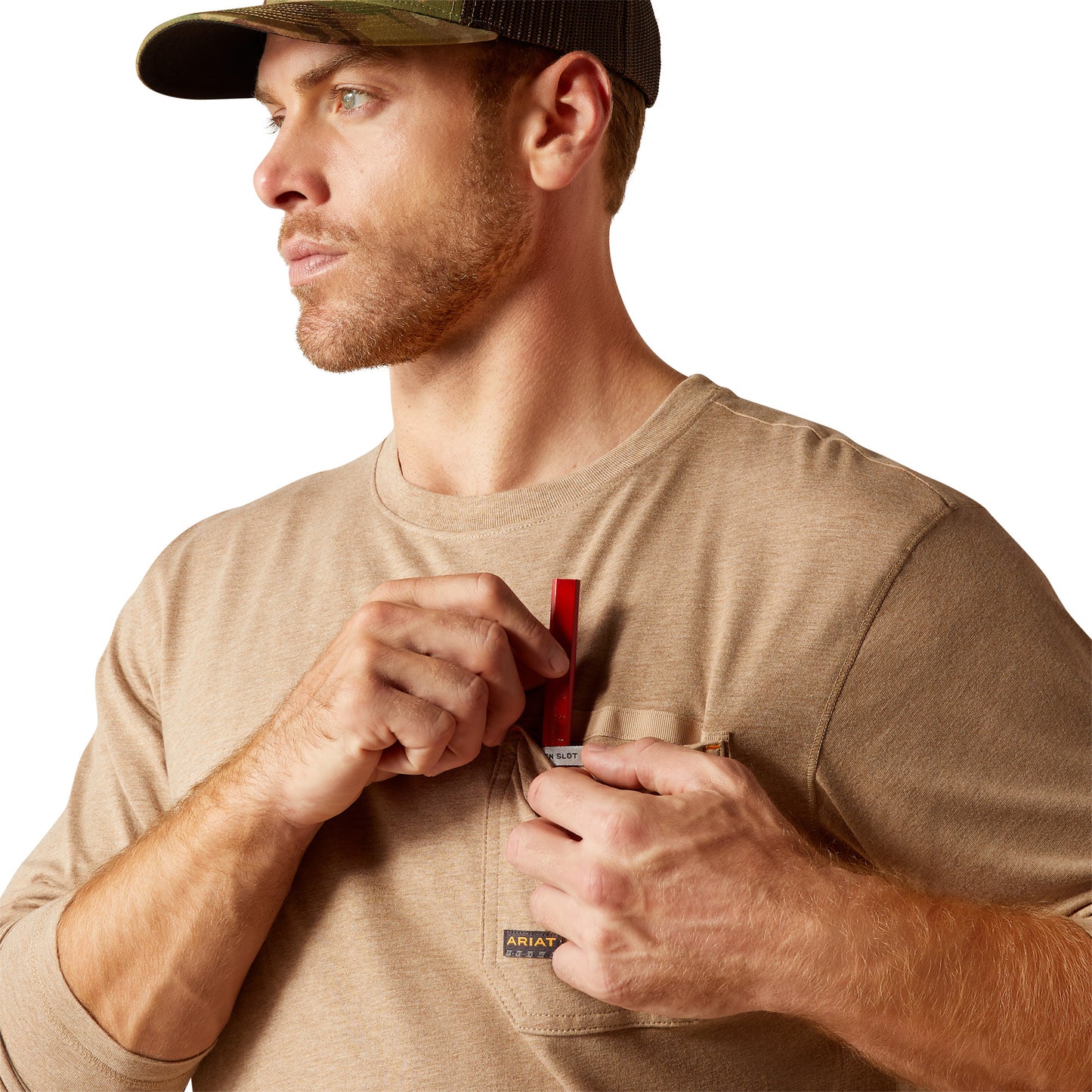 Ariat Mens Rebar Workman Born For This Long Sleeve Tshirt - Oatmeal Heather