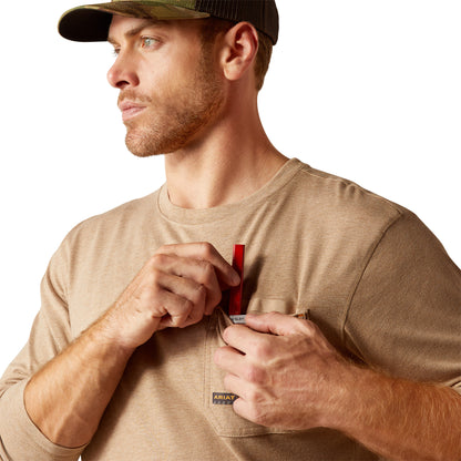 Ariat Mens Rebar Workman Born For This Long Sleeve Tshirt - Oatmeal Heather
