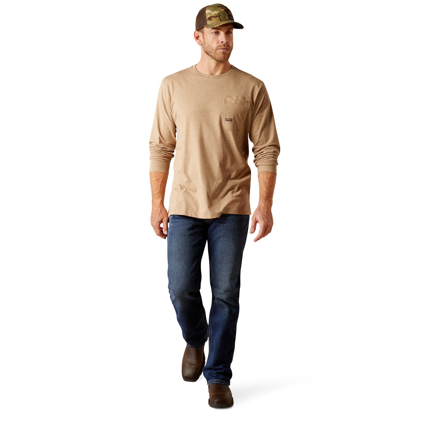 Ariat Mens Rebar Workman Born For This Long Sleeve Tshirt - Oatmeal Heather