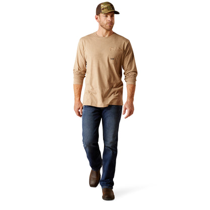 Ariat Mens Rebar Workman Born For This Long Sleeve Tshirt - Oatmeal Heather