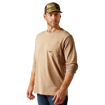 Ariat Mens Rebar Workman Born For This Long Sleeve Tshirt - Oatmeal Heather
