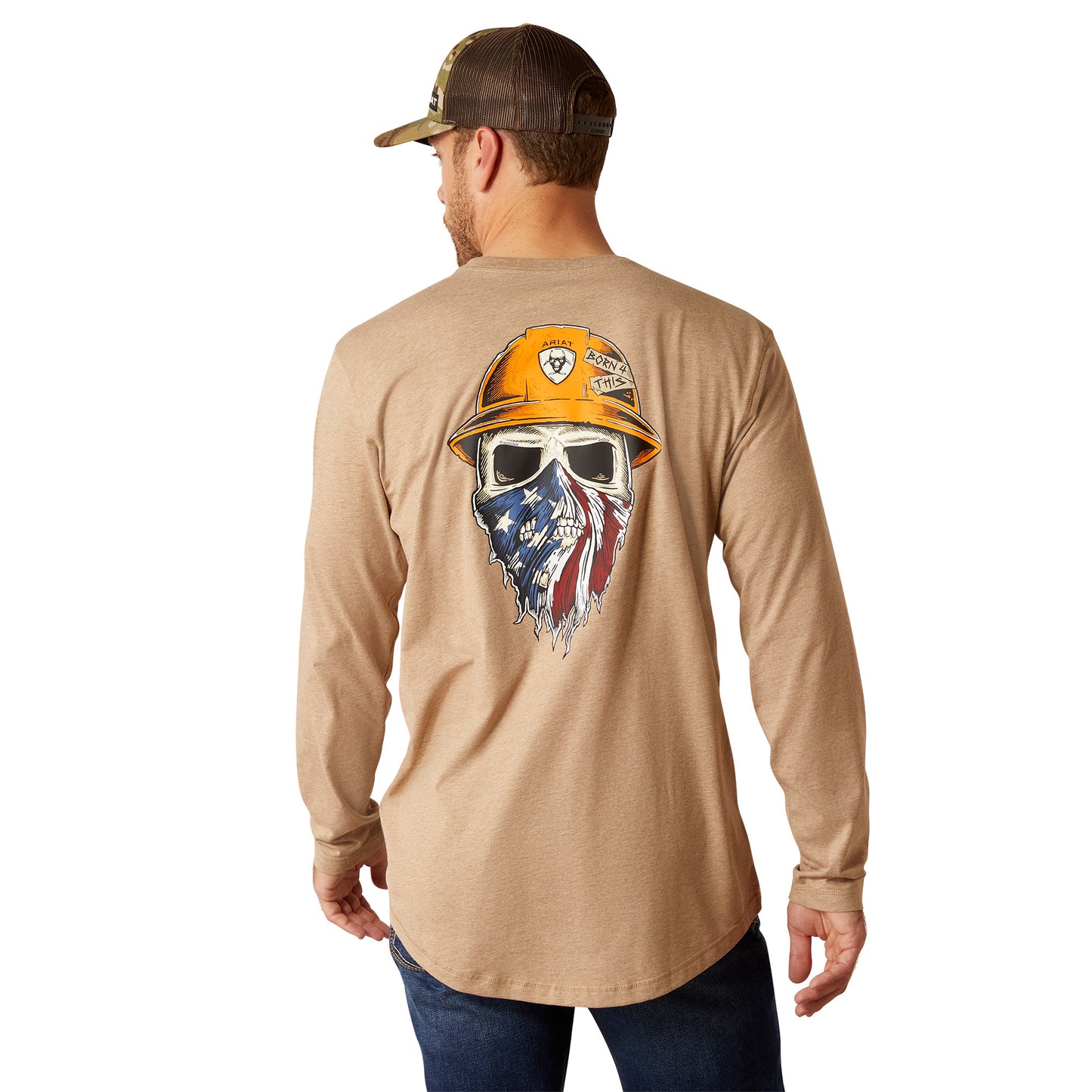 Ariat Mens Rebar Workman Born For This Long Sleeve Tshirt - Oatmeal Heather