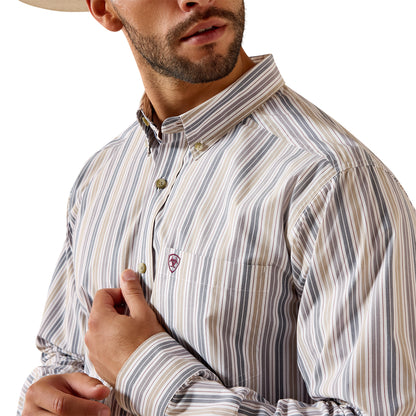 Ariat Men's Pro Series Fitted Long Sleeve Shirt - White Stripe