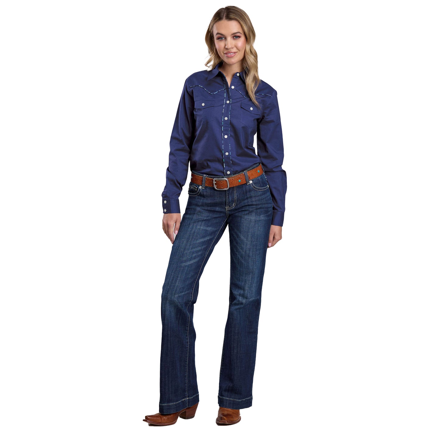 Roper Women's Five Star Collection Long Sleeve Shirt Solid Blue - 03-050-0592-2050