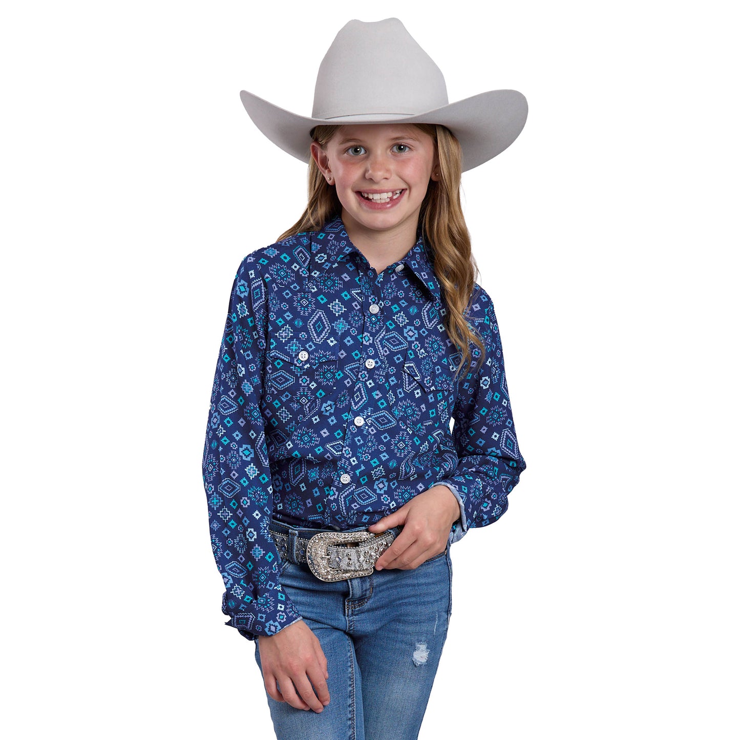 Roper Girl's Five Star Collection Long Sleeve Shirt Blue Print - 03-080-0590-2049
