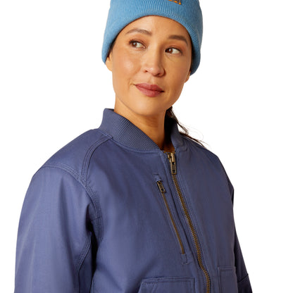 Ariat Womens Rebar Stretch Canvas Bomber Jacket Blue Indigo
