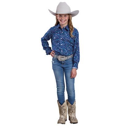 Roper Girl's Five Star Collection Long Sleeve Shirt Blue Print - 03-080-0590-2049