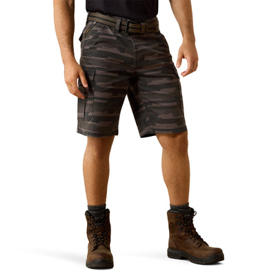 Ariat Men's Rebar Made Tough Durastretch Cargo 11" Short - Black Masonry Cargo