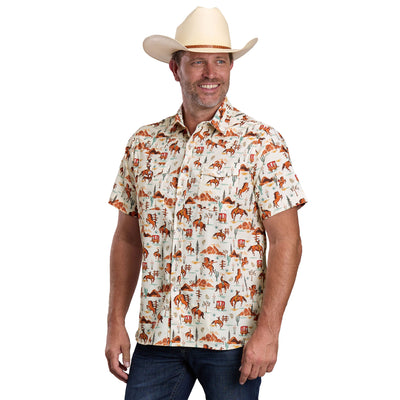 Roper Men's Active Collection Short Sleeve Shirt - White Print - 03-002-0124-5100