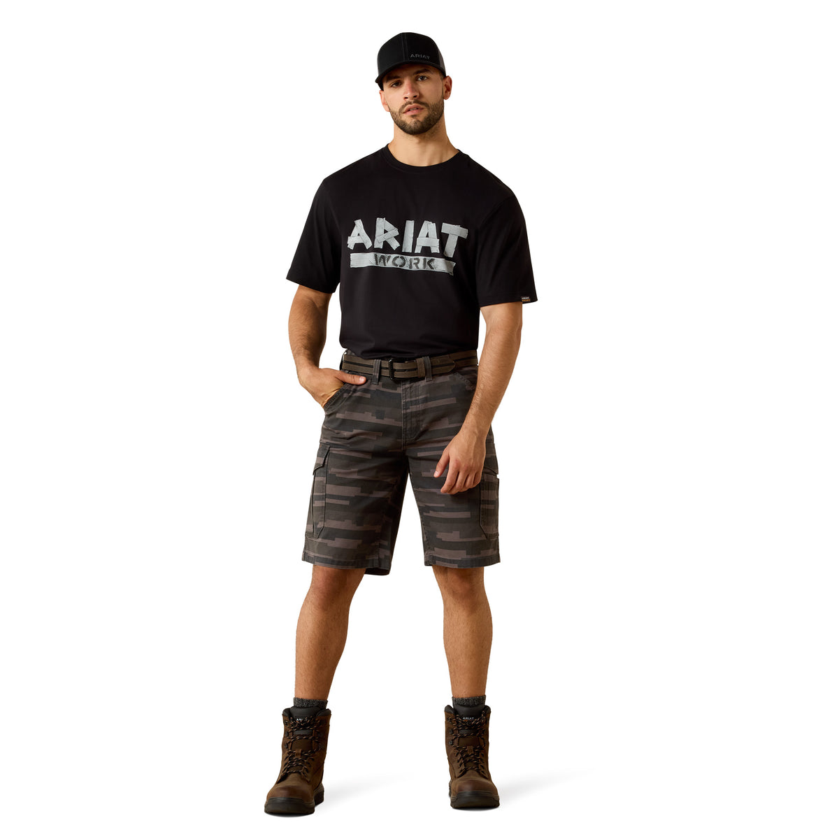 Ariat Men's Rebar Made Tough Durastretch Cargo 11" Short - Black Masonry Cargo