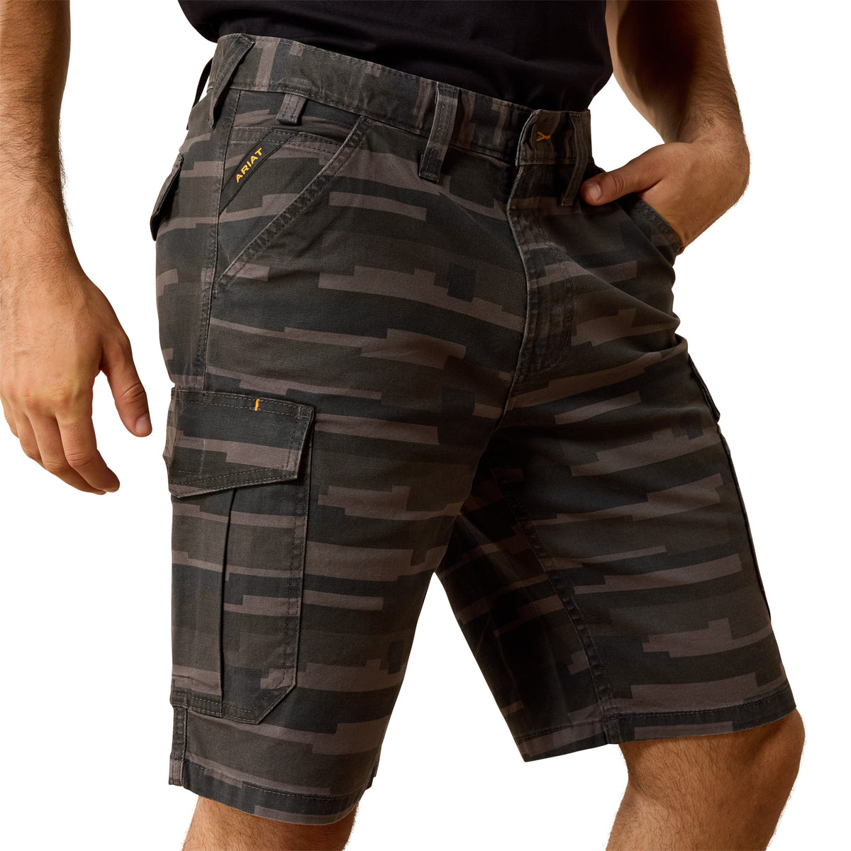Ariat Men's Rebar Made Tough Durastretch Cargo 11" Short - Black Masonry Cargo