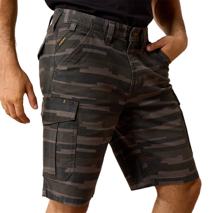 Ariat Men's Rebar Made Tough Durastretch Cargo 11" Short - Black Masonry Cargo