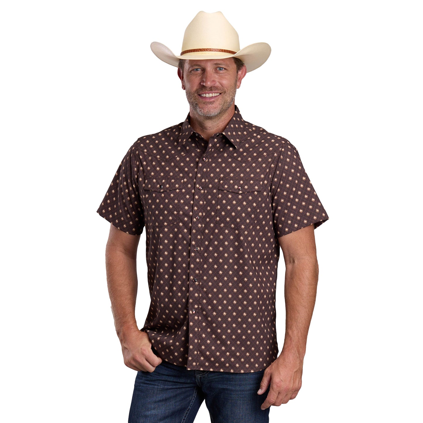 Roper Men's Active Collection Short Sleeve Shirt - Brown Print - 03-002-0124-5101