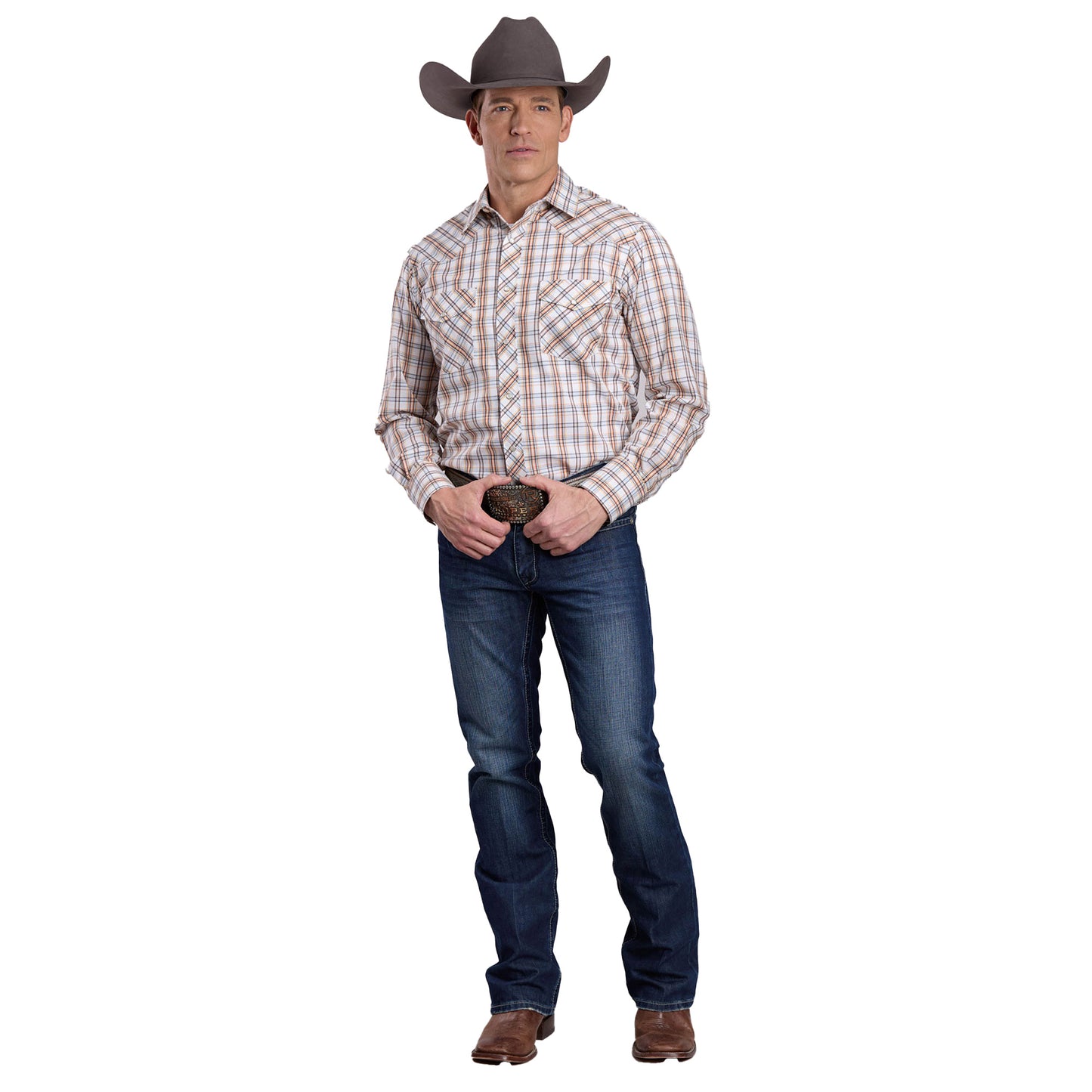 Roper Men's Karman Classic 55/45 Collection Long Sleeve Shirt Plaid - White 01-001-0101-2024