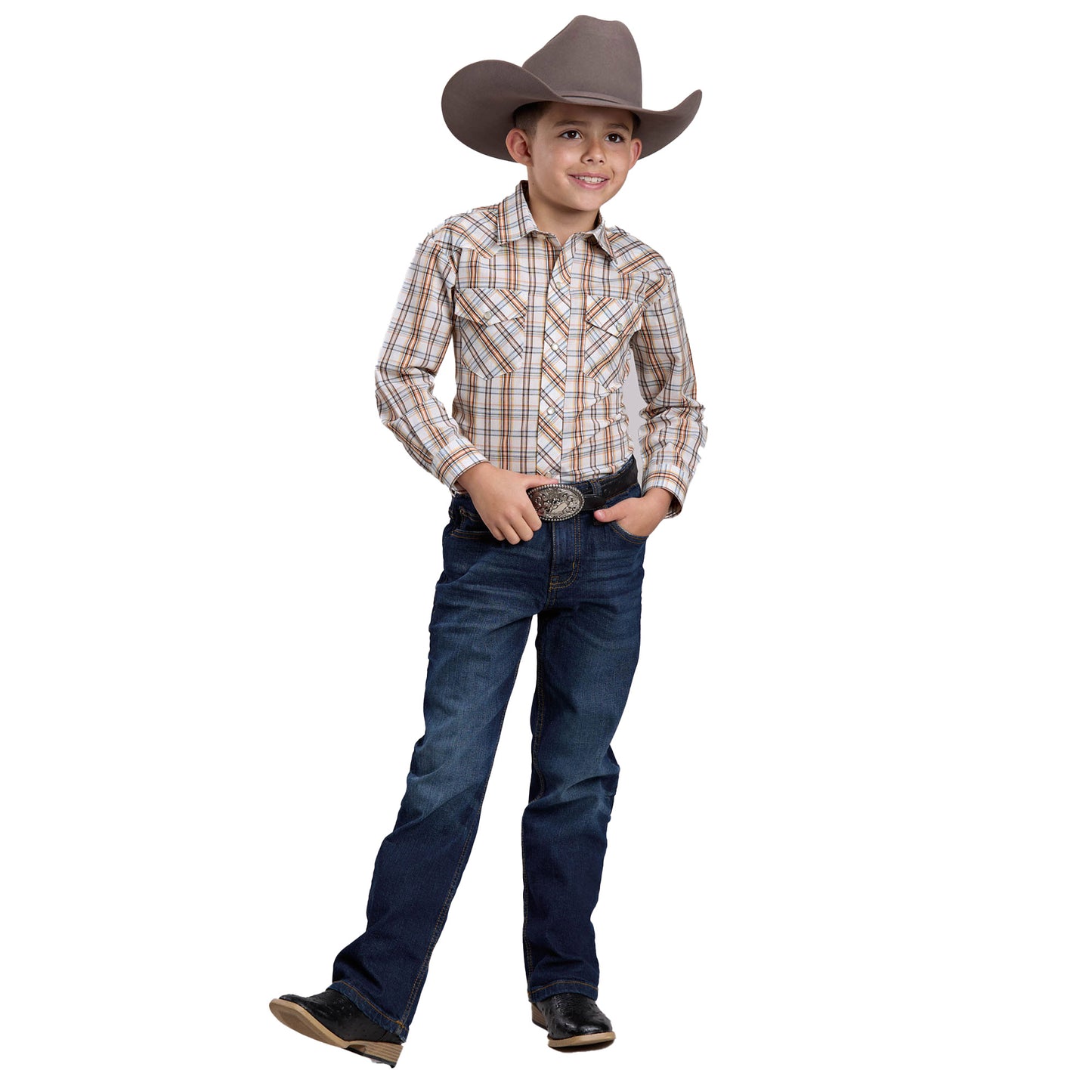 Roper Boy's Karman Classic 55/45 Long Sleeve Shirt - Plaid White - 01-030-0101-2024