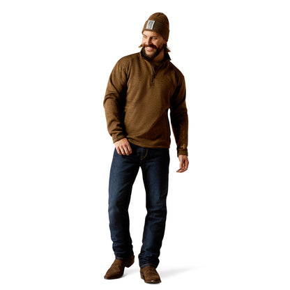 Ariat Mens Caldwell Logo 1/4 Zip Sweater Dark Brown Heather