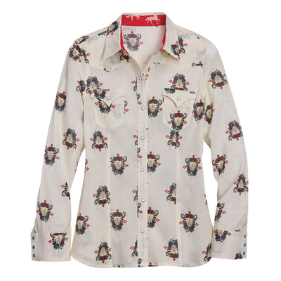 Tin Haul Women's Collection Long Sleeve Allover Print - White 10-050-0064-0402