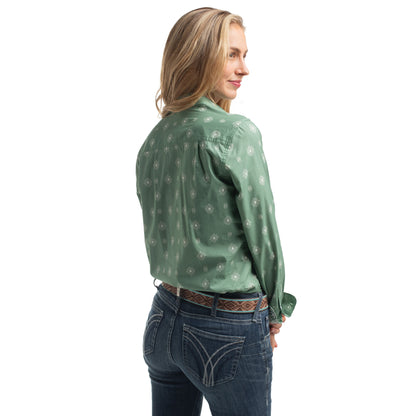Just Country Women's Abbey Full Button Shirt  - Eucalyptus & White
