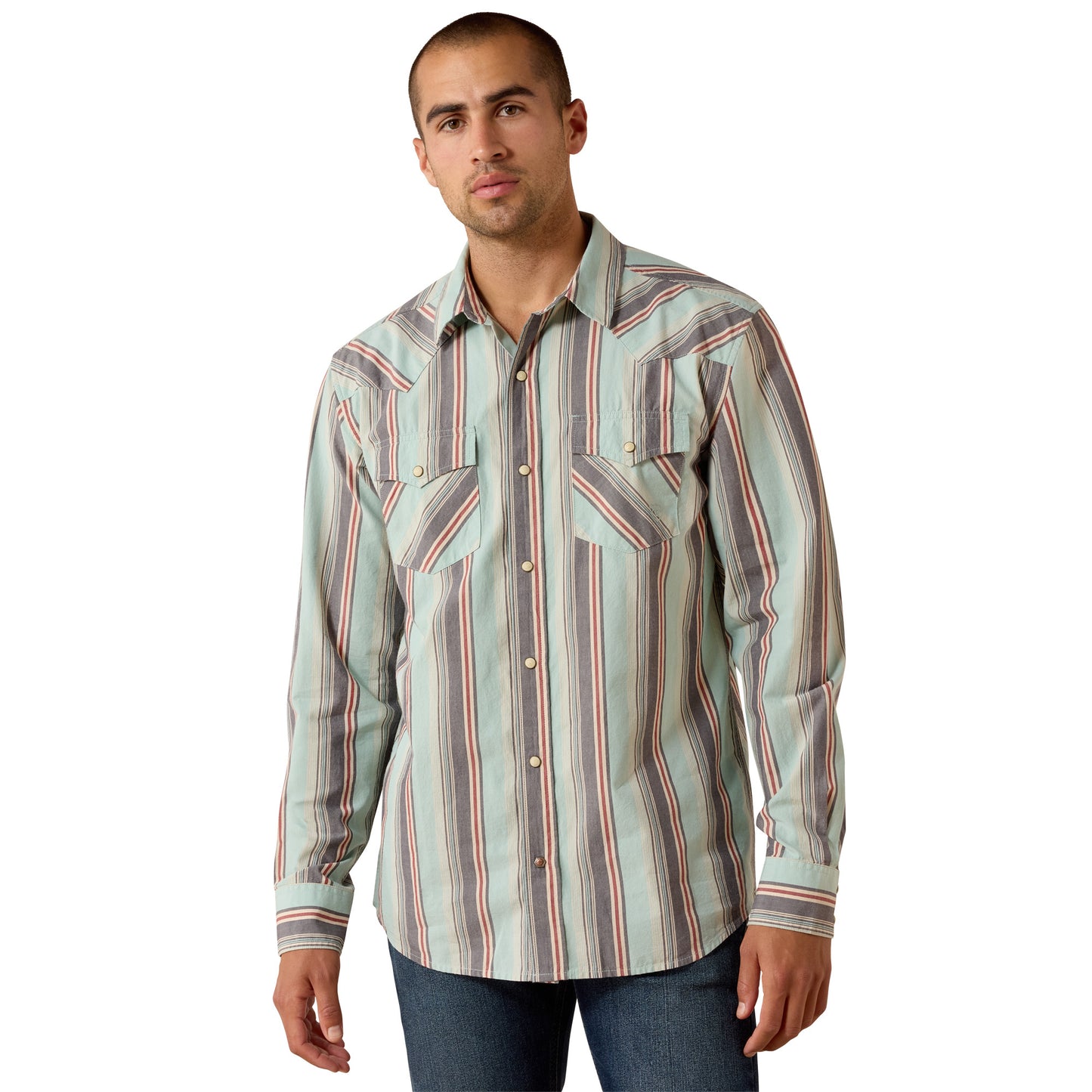 Ariat Men's Retro Hesperus Fitted Snap Long Sleeve Shirt - Aquifer Plaid