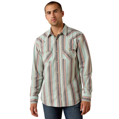 Ariat Men's Retro Hesperus Fitted Snap Long Sleeve Shirt - Aquifer Plaid