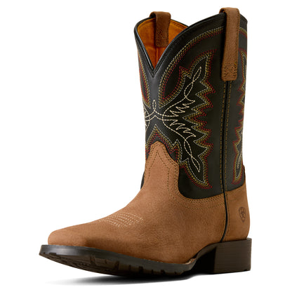 Ariat Kid's Hybrid Rancher Wide Square Toe Western Boot - Dusted Brown/ Black
