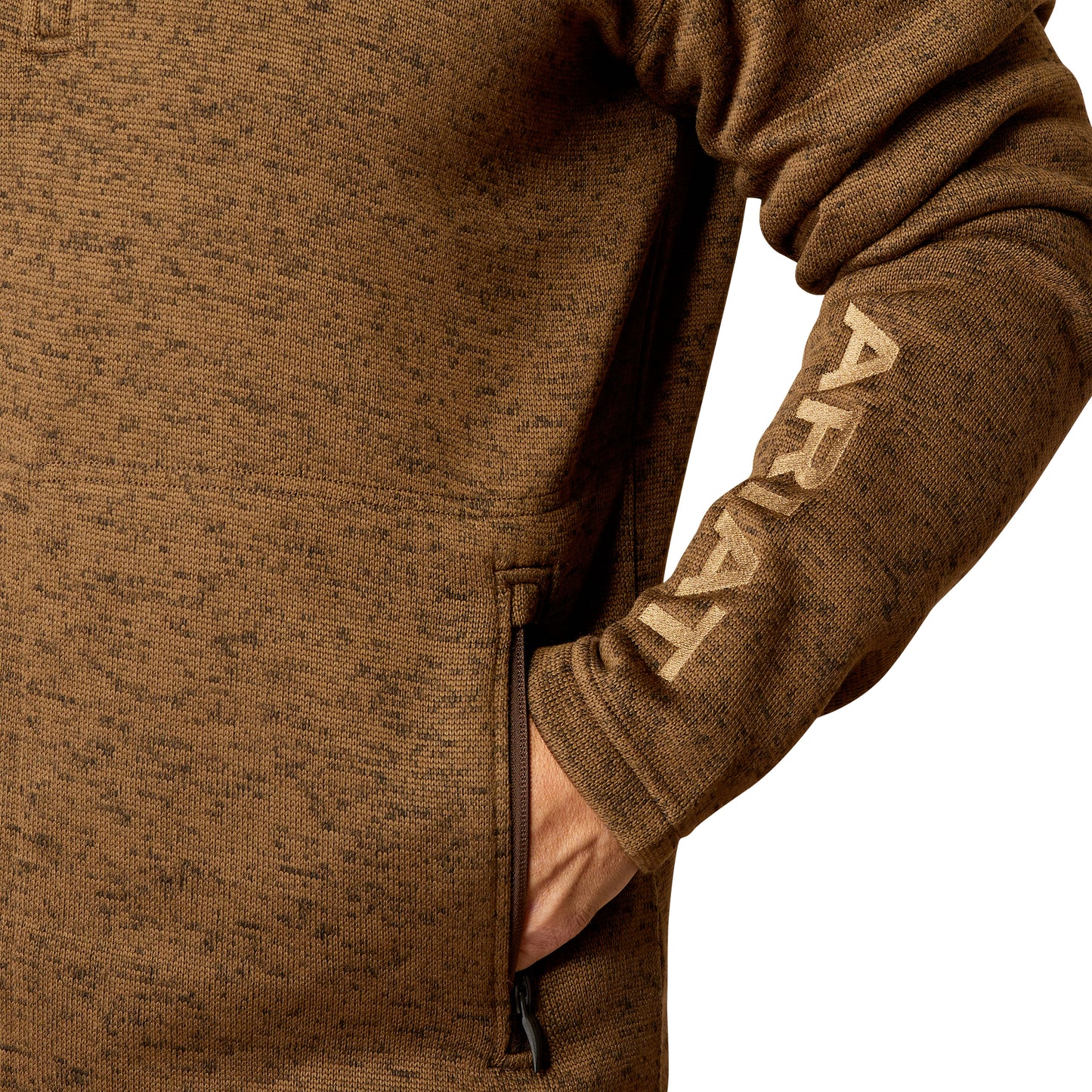 Ariat Mens Caldwell Logo 1/4 Zip Sweater Dark Brown Heather