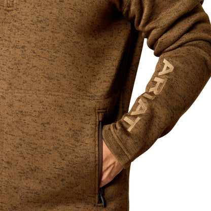 Ariat Mens Caldwell Logo 1/4 Zip Sweater Dark Brown Heather