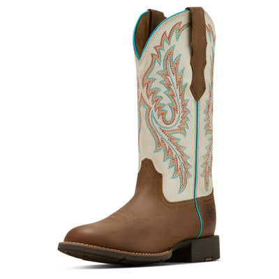 Ariat Women's Round Up W Toe Stretch Fit Western Boot - Sandstorm/Distressed Ivory