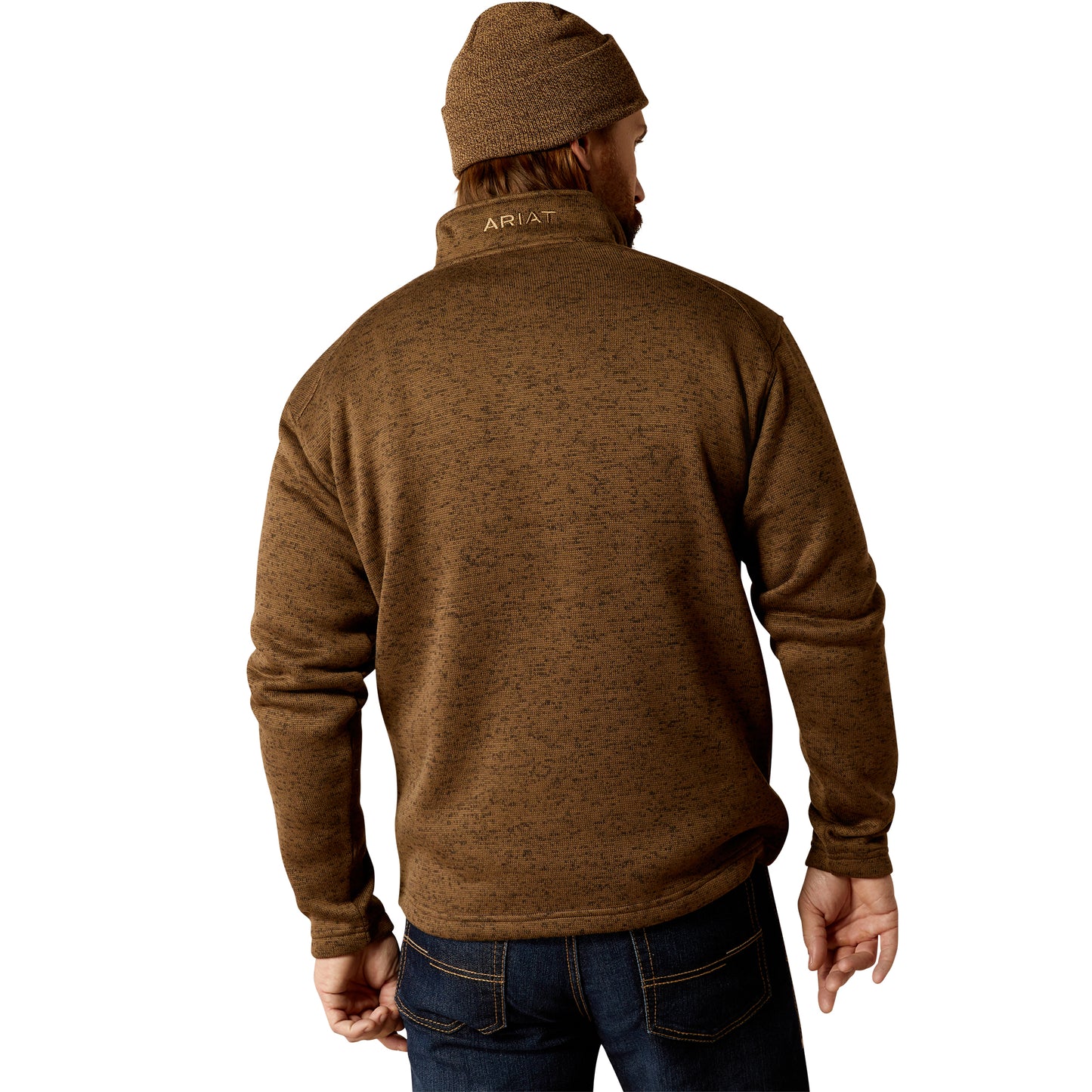 Ariat Mens Caldwell Logo 1/4 Zip Sweater Dark Brown Heather