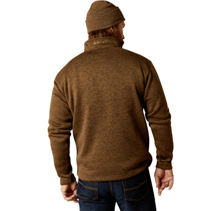 Ariat Mens Caldwell Logo 1/4 Zip Sweater Dark Brown Heather