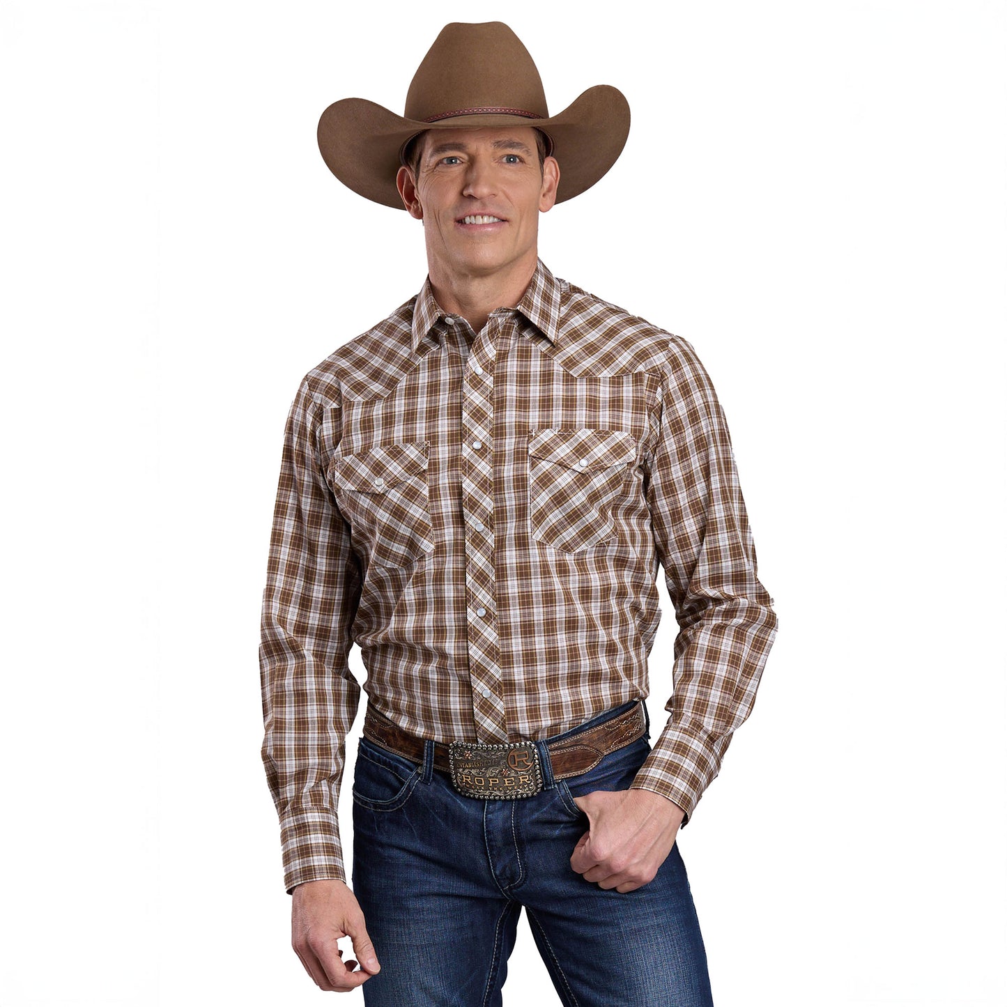 Roper Men's Karman Classic 55/45 Collection Long Sleeve Shirt Plaid Brown - 01-001-0101-2027
