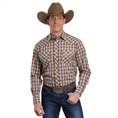 Roper Men's Karman Classic 55/45 Collection Long Sleeve Shirt Plaid Brown - 01-001-0101-2027