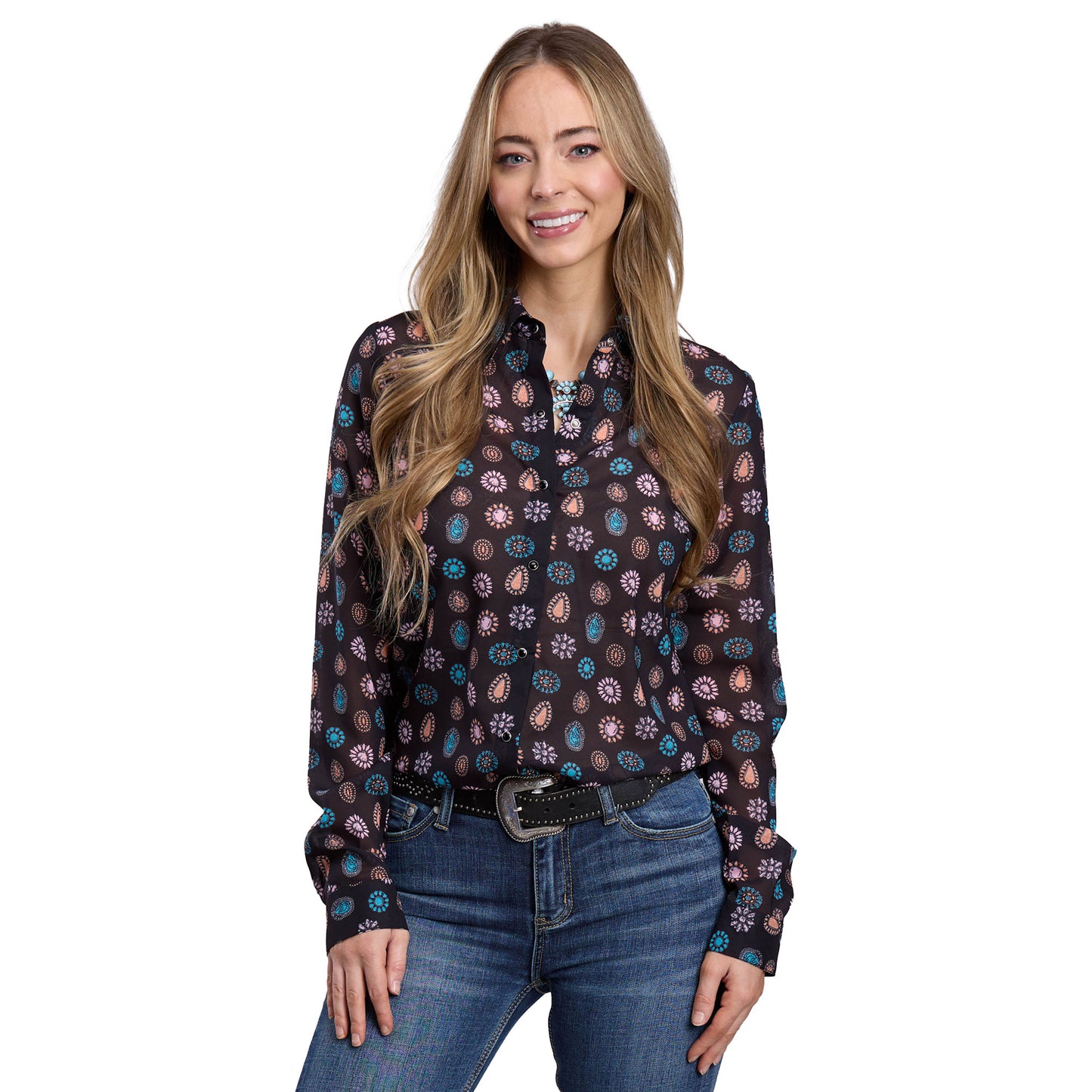 Roper Women's Studio West Collection Long Sleeve Shirt Black Print - 03-050-0590-3031