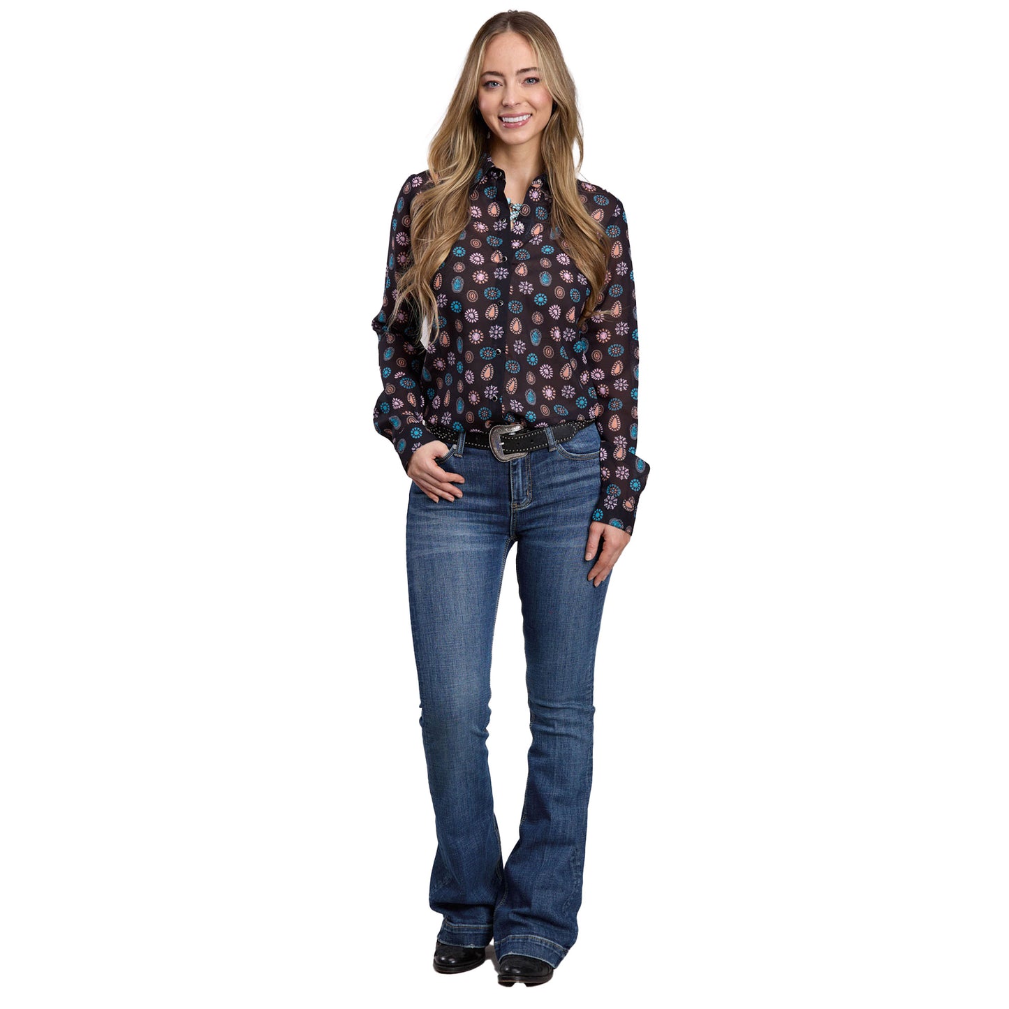 Roper Women's Studio West Collection Long Sleeve Shirt Black Print - 03-050-0590-3031
