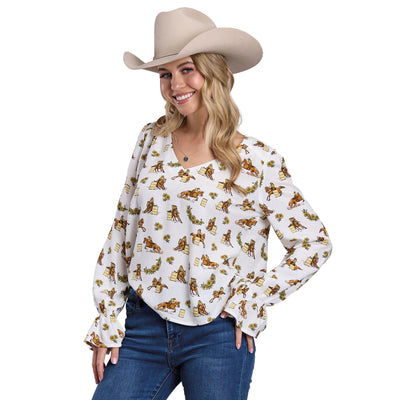 Roper Women's Studio West Collection Long Sleeve Blouse - White Print 03-050-0590-2059