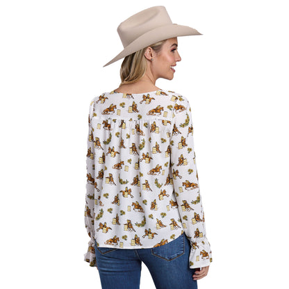 Roper Women's Studio West Collection Long Sleeve Blouse - White Print 03-050-0590-2059