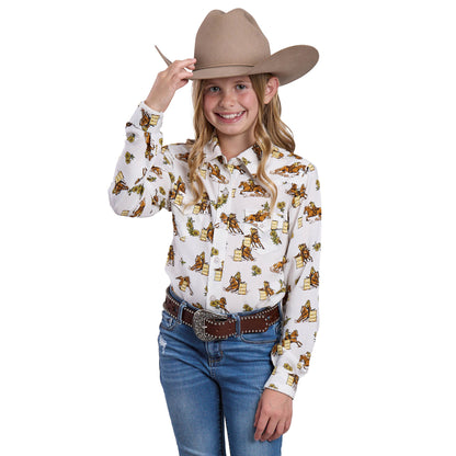 Roper Girl's Five Star Collection Long Sleeve Shirt White Print 03-080-0590-2058