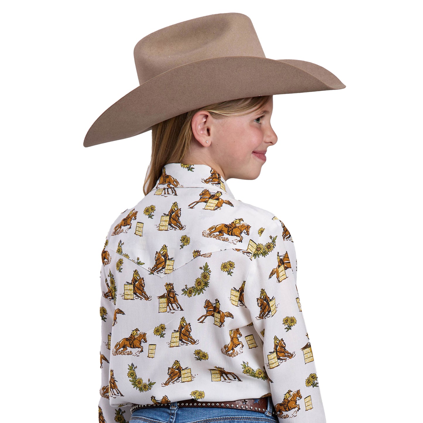 Roper Girl's Five Star Collection Long Sleeve Shirt White Print 03-080-0590-2058