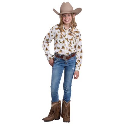 Roper Girl's Five Star Collection Long Sleeve Shirt White Print 03-080-0590-2058